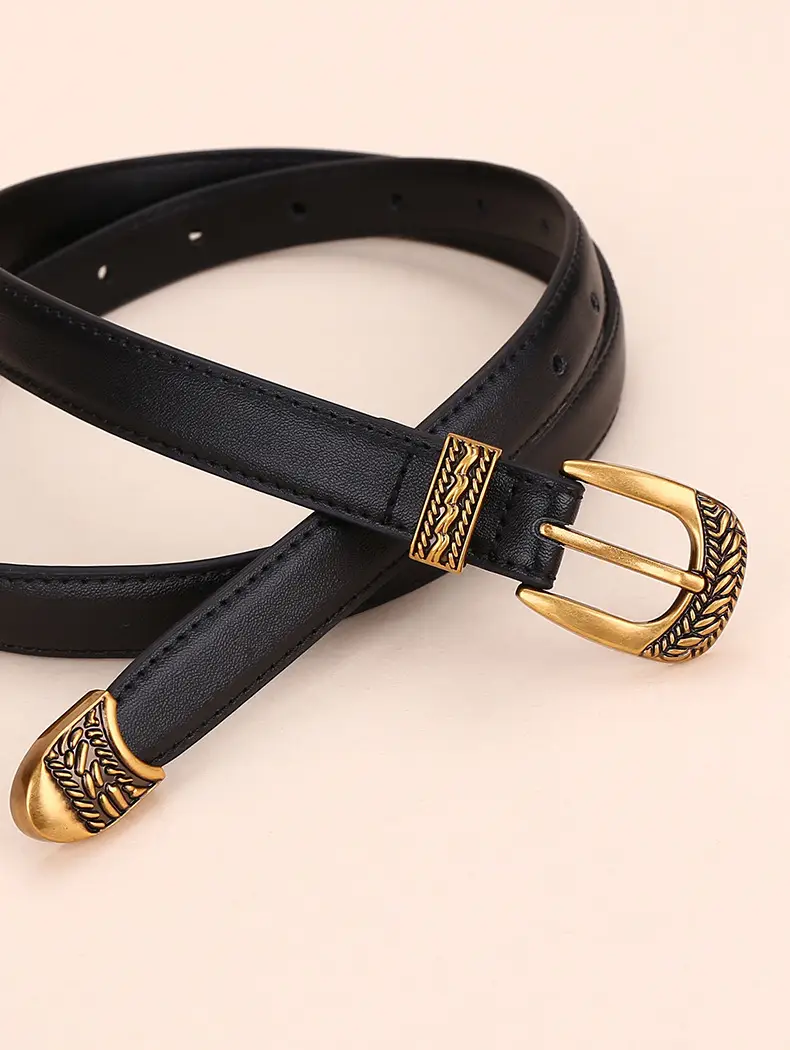 Women Arc De Triomphe Leather Belt with Gold Buckle — feature 23