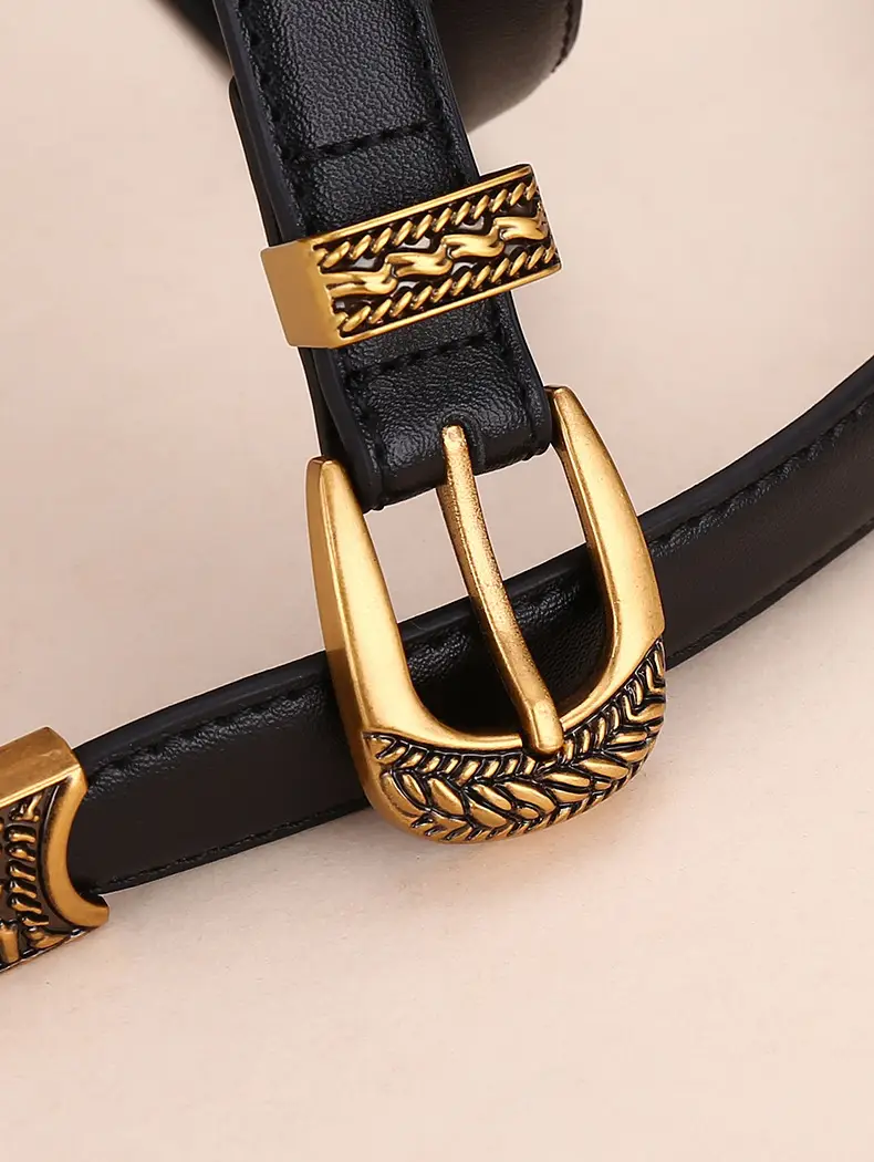 Women Arc De Triomphe Leather Belt with Gold Buckle — feature 24