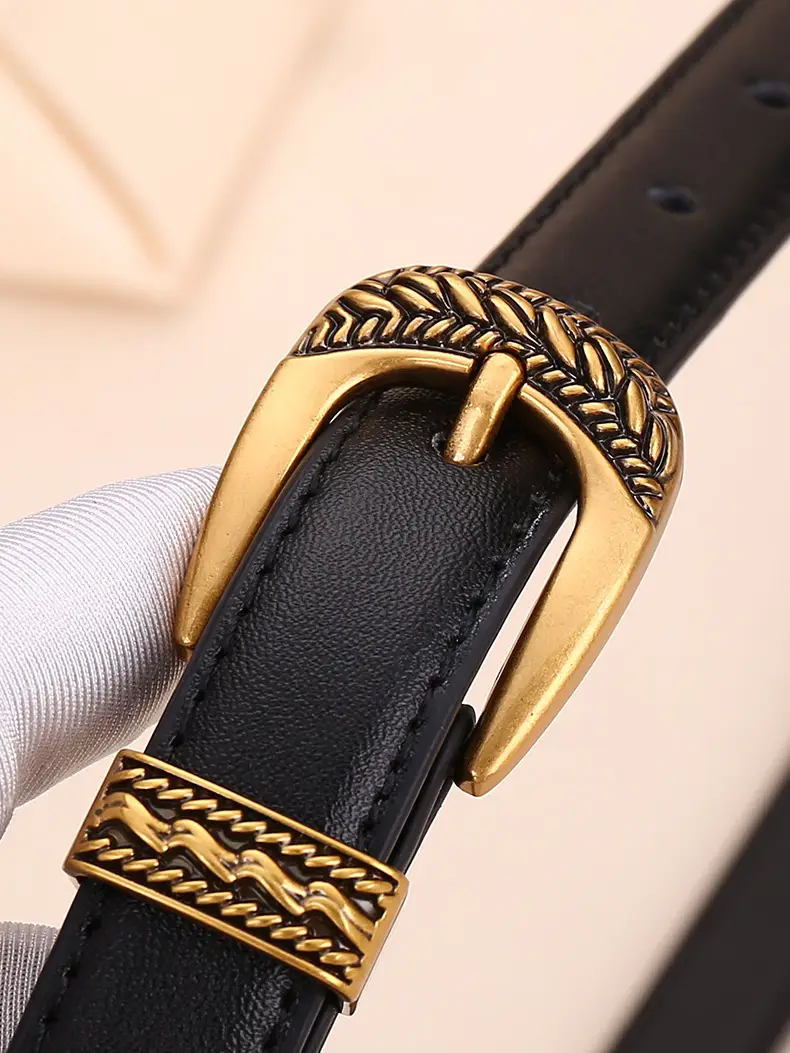 Women Arc De Triomphe Leather Belt with Gold Buckle — feature 25