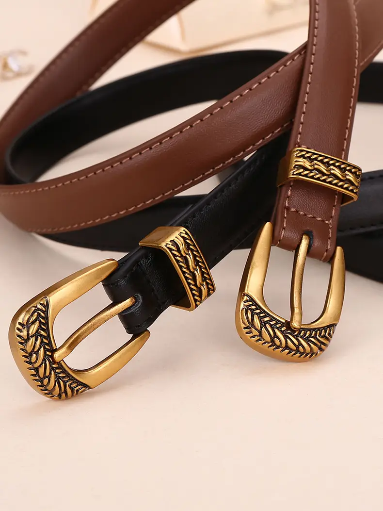 Women Arc De Triomphe Leather Belt with Gold Buckle — feature 26