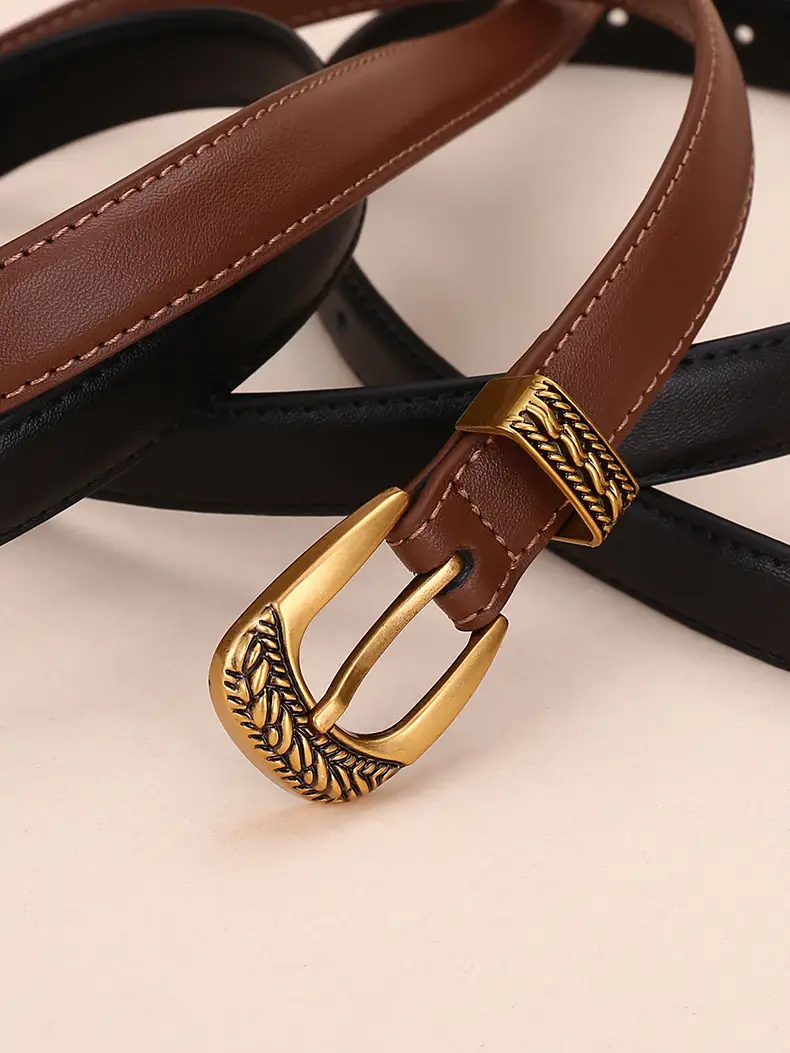 Women Arc De Triomphe Leather Belt with Gold Buckle — feature 27