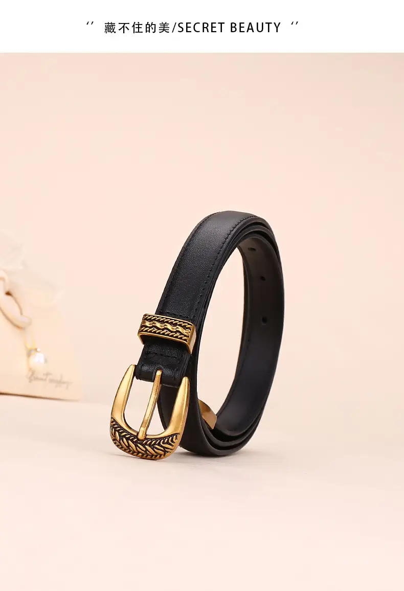 Women Arc De Triomphe Leather Belt with Gold Buckle — feature 3