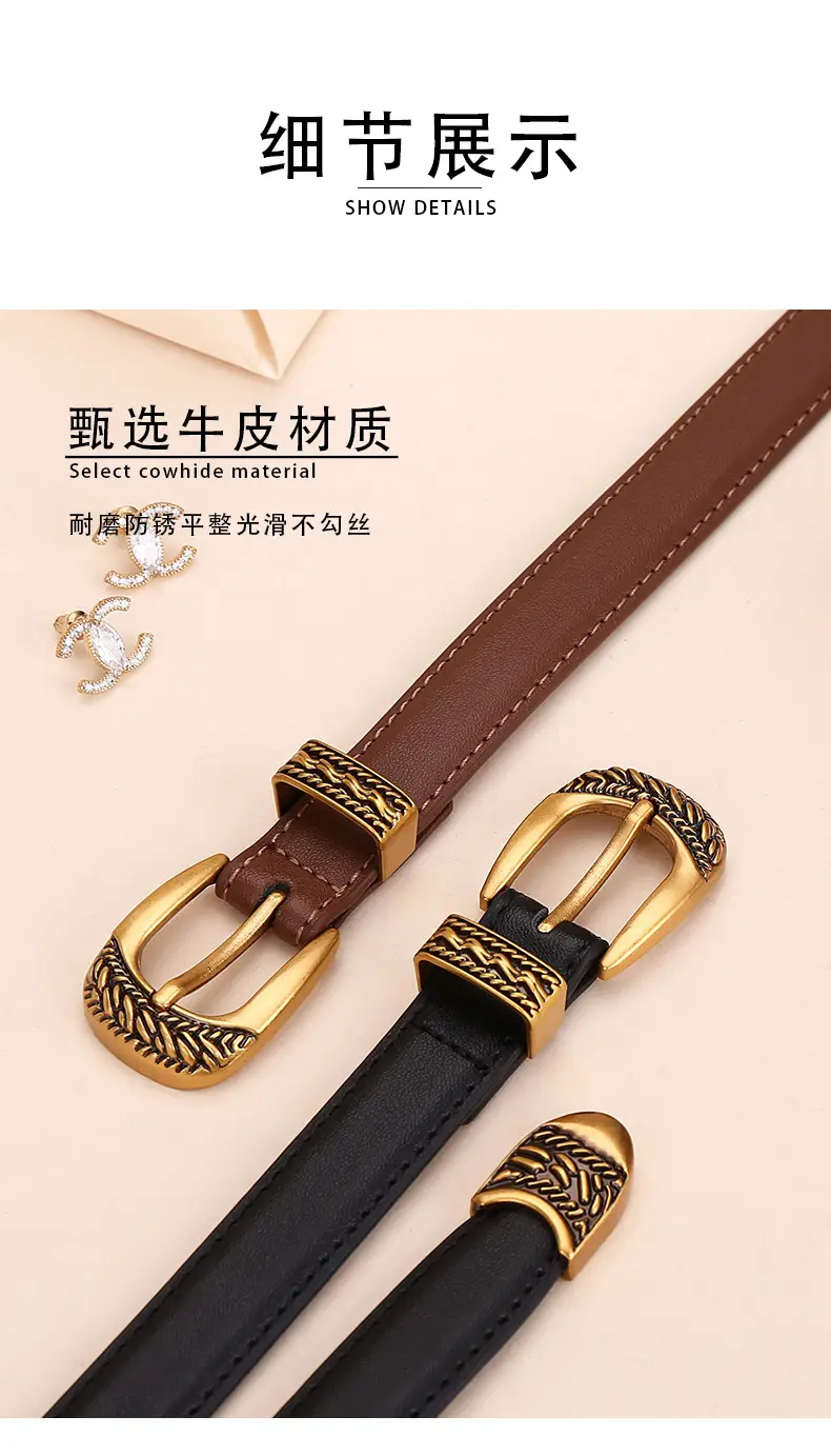 Women Arc De Triomphe Leather Belt with Gold Buckle — feature 7
