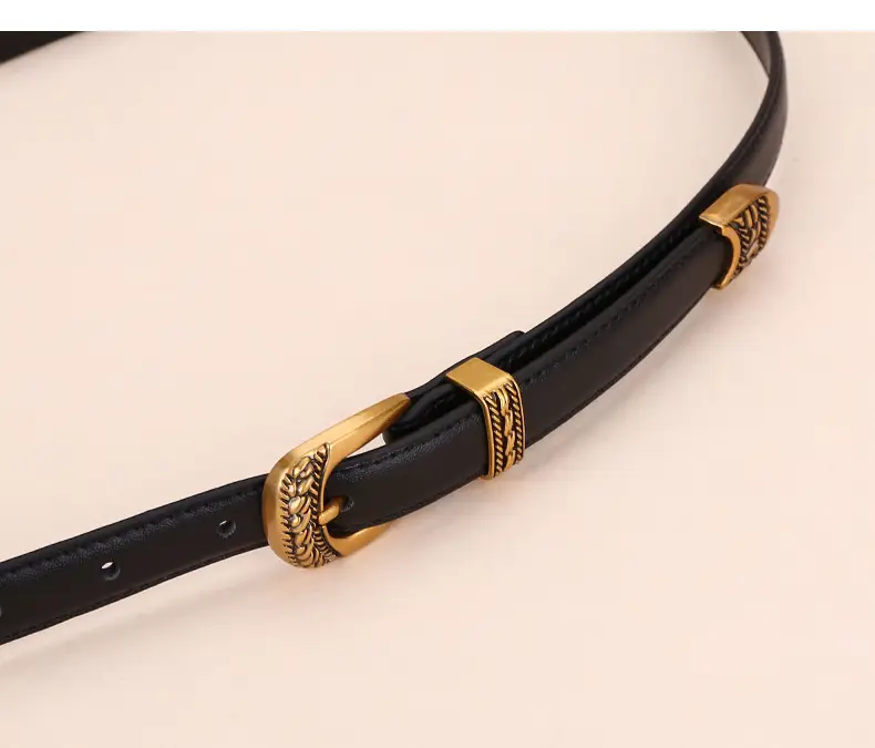 Women Arc De Triomphe Leather Belt with Gold Buckle — feature 9
