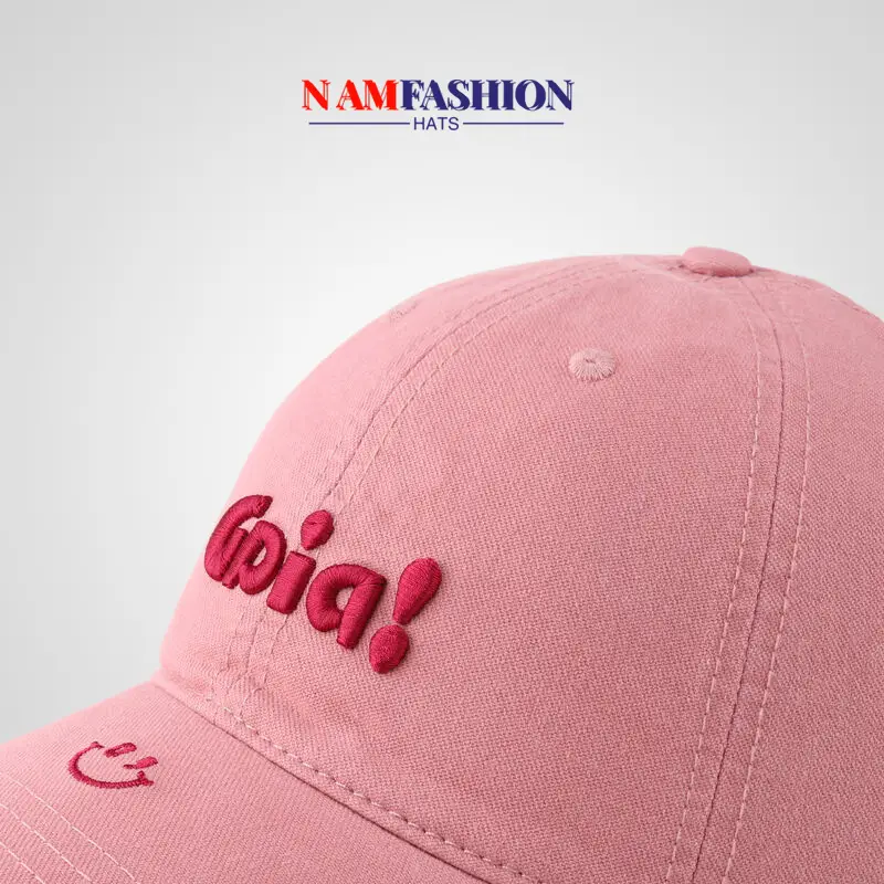 Pink Embroidered Korean Baseball Cap Women Large - Image 9