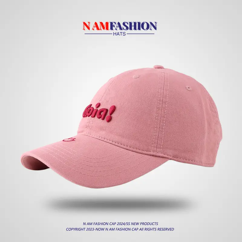 Pink Embroidered Korean Baseball Cap Women Large — feature 10