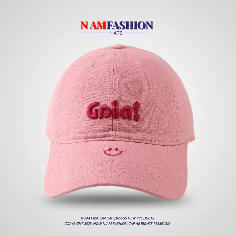 Pink Embroidered Korean Baseball Cap Women Large — feature 8