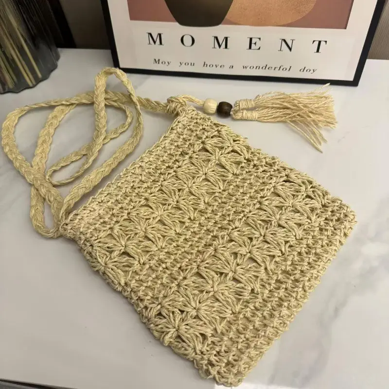 Summer Straw Crossbody Bag Wholesale Handwoven Tassel Mobile Bag