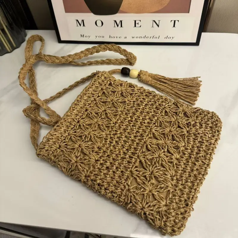 Summer Straw Crossbody Bag Wholesale Handwoven Tassel Mobile Bag