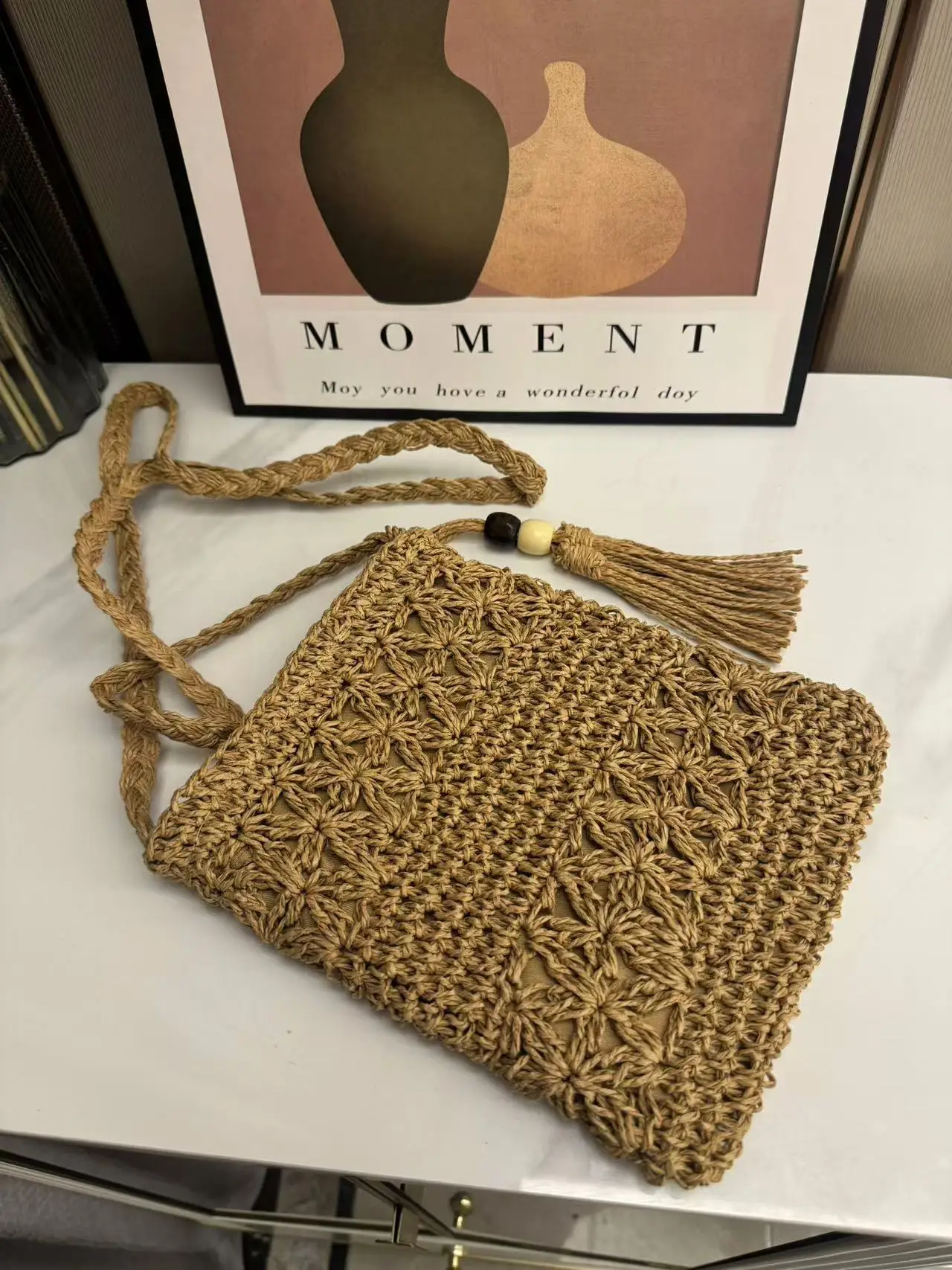 Summer Straw Crossbody Bag Wholesale Handwoven Tassel Mobile Bag — feature 3