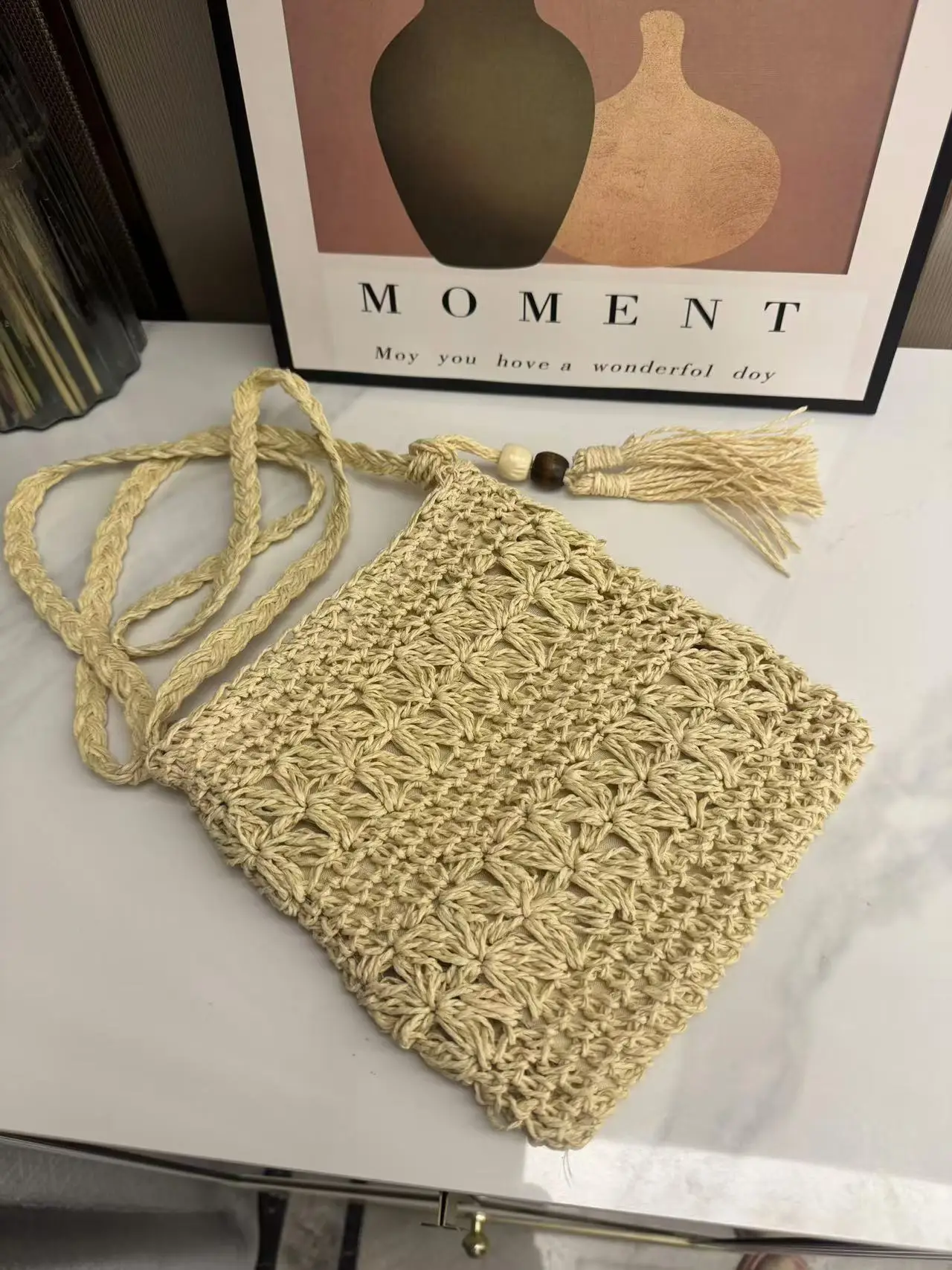 Summer Straw Crossbody Bag Wholesale Handwoven Tassel Mobile Bag — feature 4