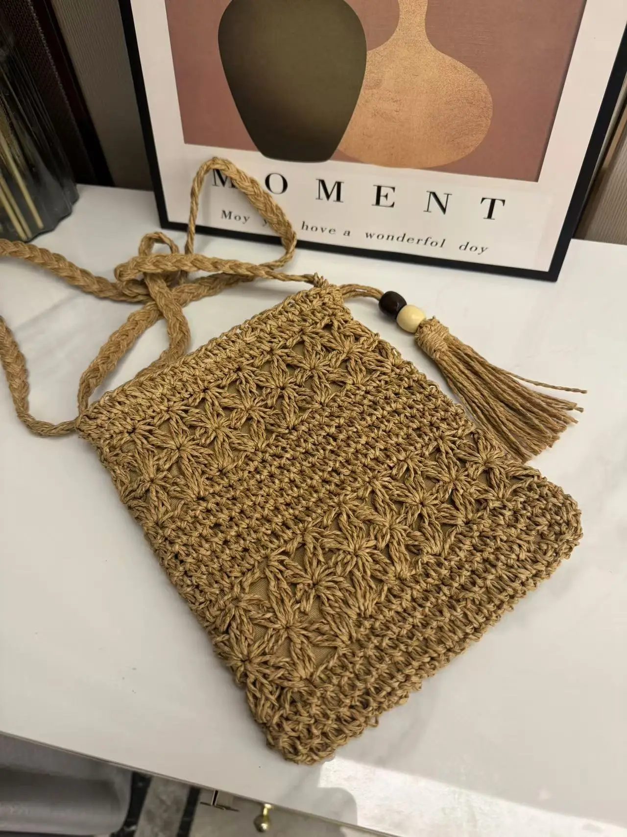 Summer Straw Crossbody Bag Wholesale Handwoven Tassel Mobile Bag — feature 5