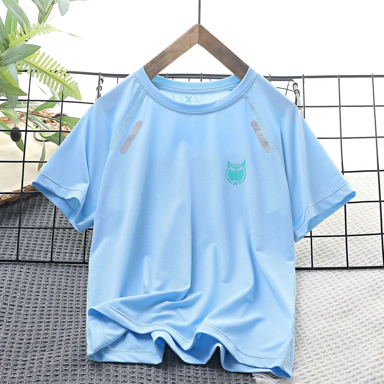 Children's Blue Nylon Sports T-Shirt Medium - Image 3