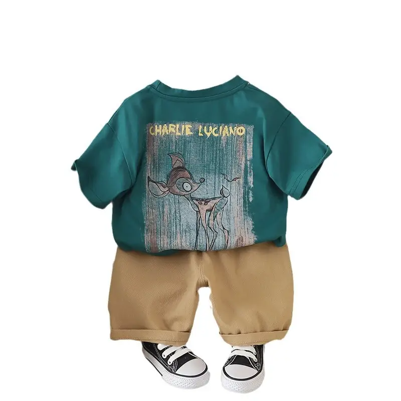 Boys Cotton T-Shirt Shorts Set Yellow Beige Summer 2024 - Image 5
