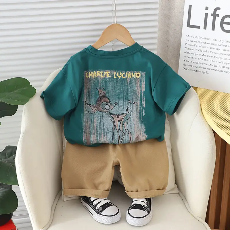 Boys Cotton T-Shirt Shorts Set Yellow Beige Summer 2024 — feature 5