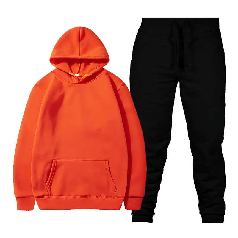 Men Fleece Hoodie Sweatshirt Set Yellow Black