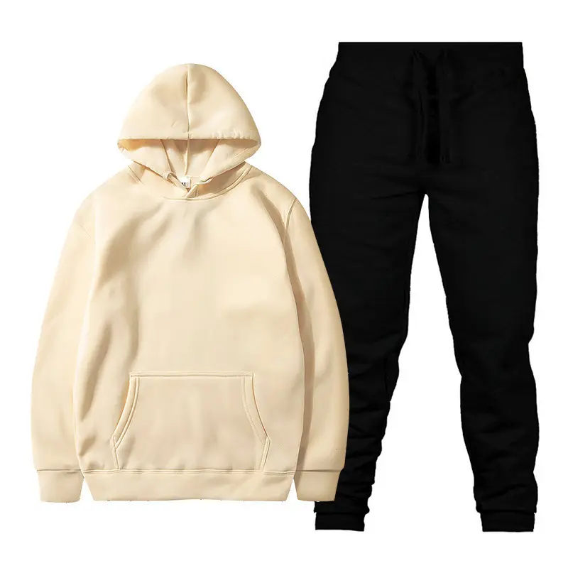 Men Fleece Hoodie Sweatshirt Set Yellow Black