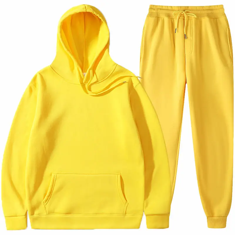 Men Fleece Hoodie Sweatshirt Set Yellow Black