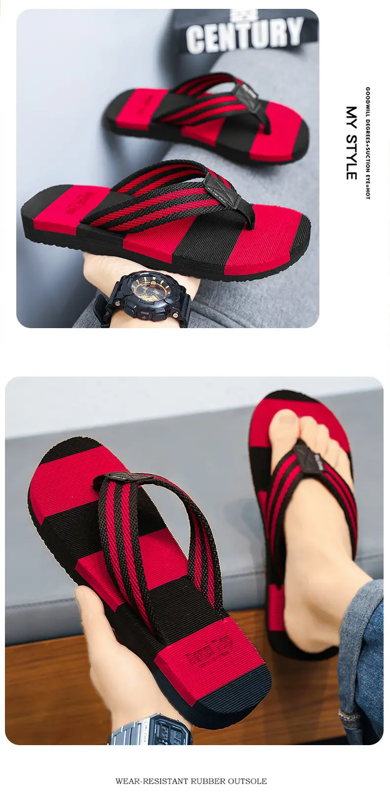 Men's Summer Trendy Flip-Flops Indoor and Outdoor Wear Casual Beach Sandals Wear-resistant Non-slip Clip Slippers Men's Distinctive Slippers — feature 7