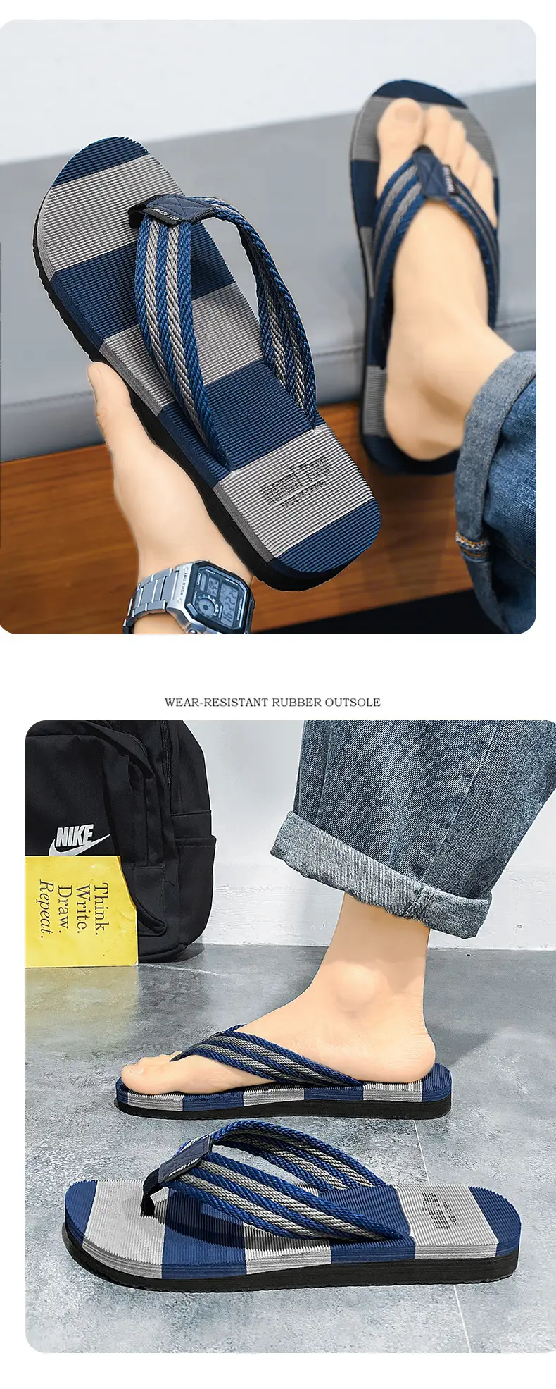 Men's Summer Trendy Flip-Flops Indoor and Outdoor Wear Casual Beach Sandals Wear-resistant Non-slip Clip Slippers Men's Distinctive Slippers — feature 9