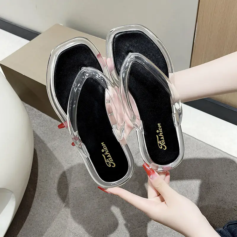 Upgraded Hollow with Clear Crystal Flip Flops Women's Summer Ins Korean Style Comfortable Outer Wear Flip Flops - Image 7