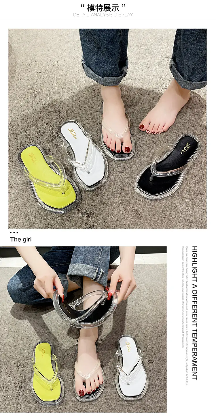 Upgraded Hollow with Clear Crystal Flip Flops Women's Summer Ins Korean Style Comfortable Outer Wear Flip Flops — feature 11
