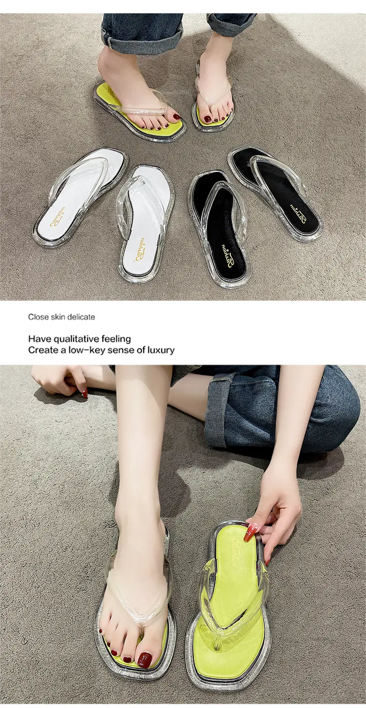 Upgraded Hollow with Clear Crystal Flip Flops Women's Summer Ins Korean Style Comfortable Outer Wear Flip Flops — feature 12