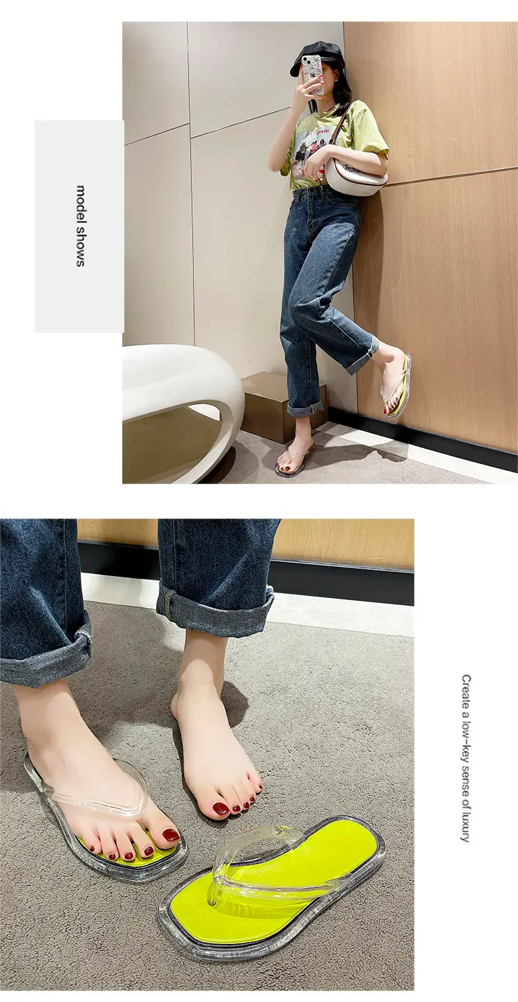 Upgraded Hollow with Clear Crystal Flip Flops Women's Summer Ins Korean Style Comfortable Outer Wear Flip Flops — feature 13