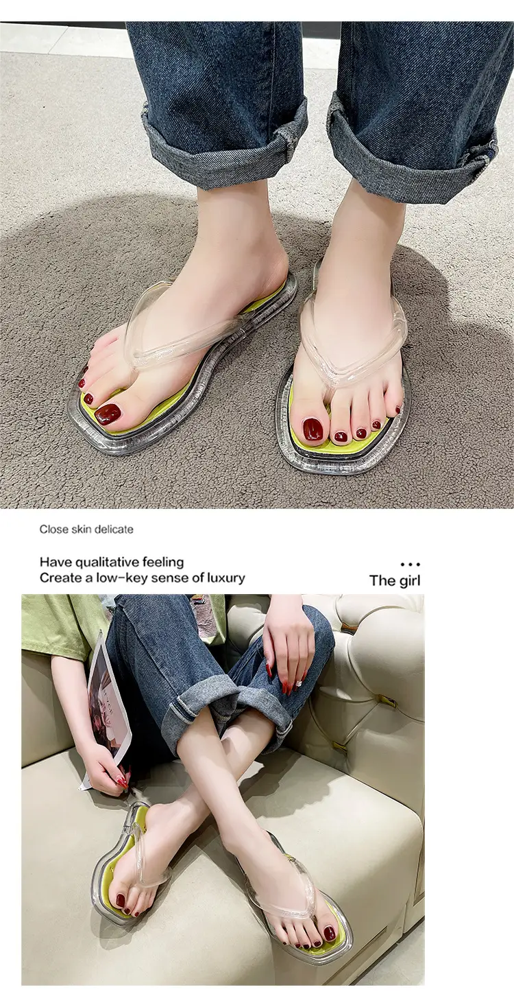 Upgraded Hollow with Clear Crystal Flip Flops Women's Summer Ins Korean Style Comfortable Outer Wear Flip Flops — feature 14