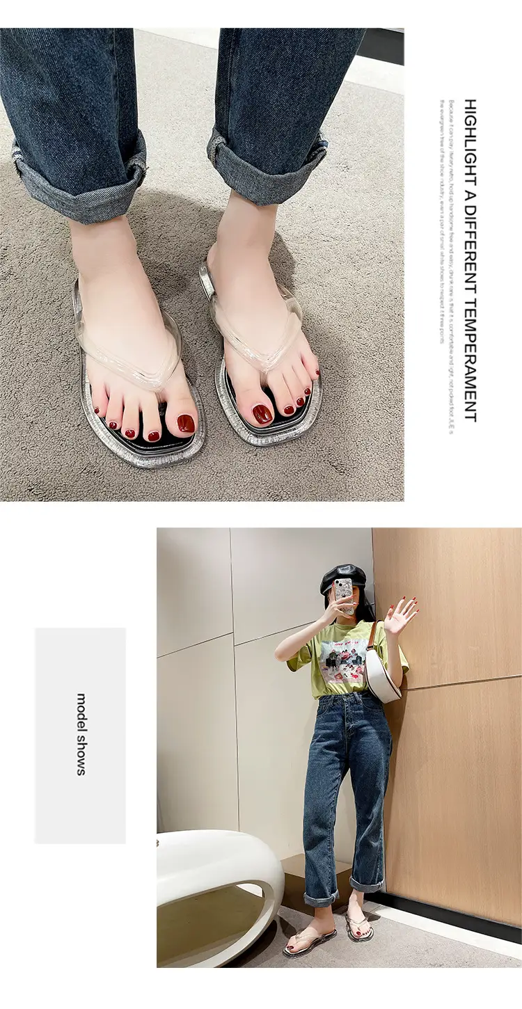 Upgraded Hollow with Clear Crystal Flip Flops Women's Summer Ins Korean Style Comfortable Outer Wear Flip Flops — feature 15