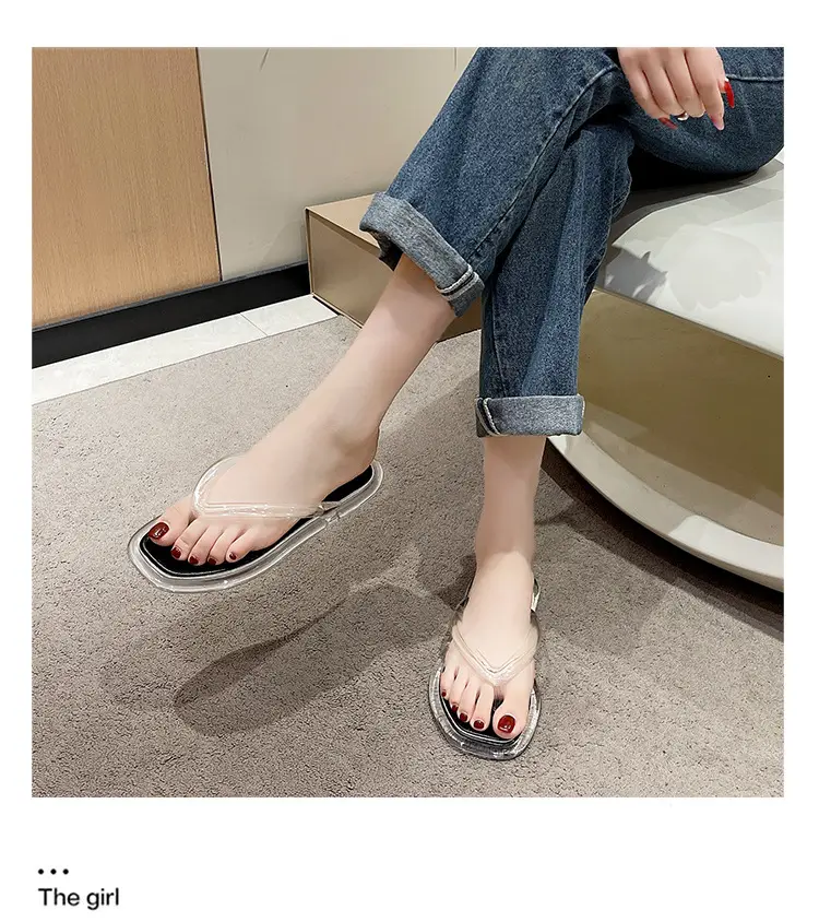 Upgraded Hollow with Clear Crystal Flip Flops Women's Summer Ins Korean Style Comfortable Outer Wear Flip Flops — feature 17