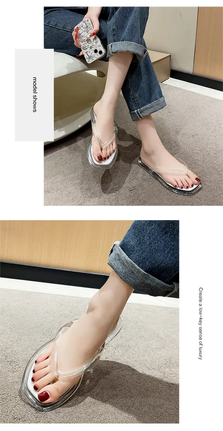 Upgraded Hollow with Clear Crystal Flip Flops Women's Summer Ins Korean Style Comfortable Outer Wear Flip Flops — feature 20