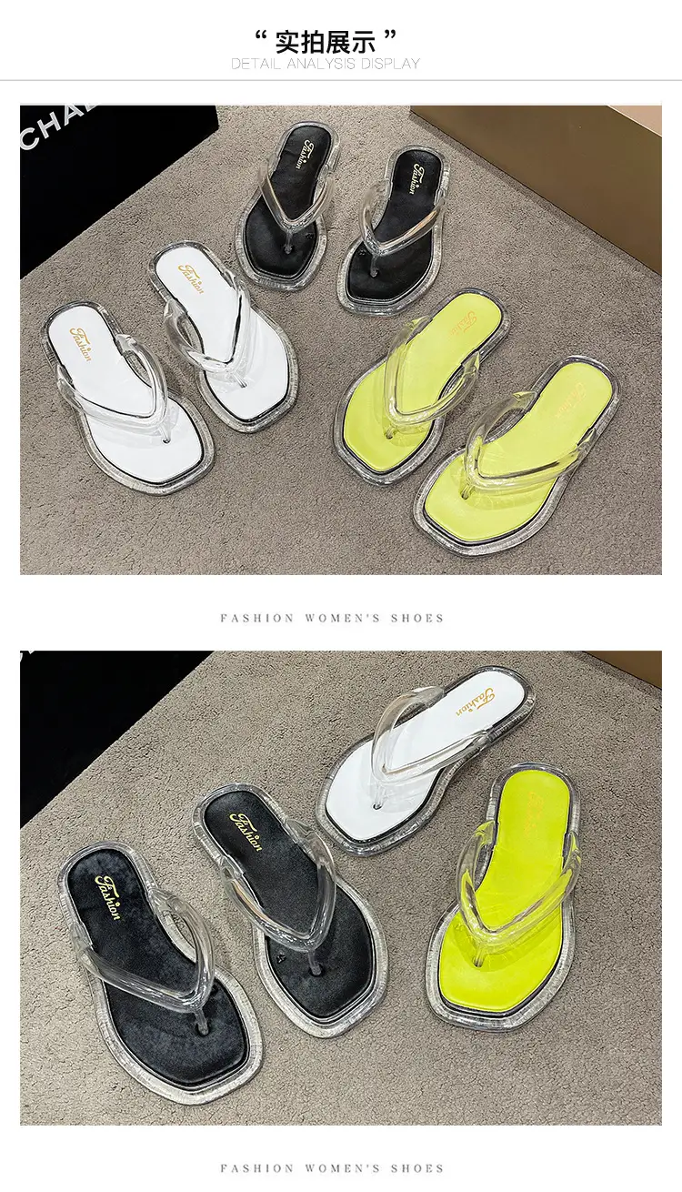 Upgraded Hollow with Clear Crystal Flip Flops Women's Summer Ins Korean Style Comfortable Outer Wear Flip Flops — feature 21