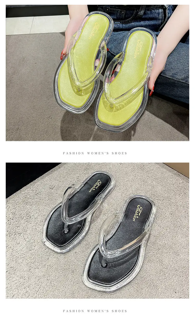 Upgraded Hollow with Clear Crystal Flip Flops Women's Summer Ins Korean Style Comfortable Outer Wear Flip Flops — feature 23