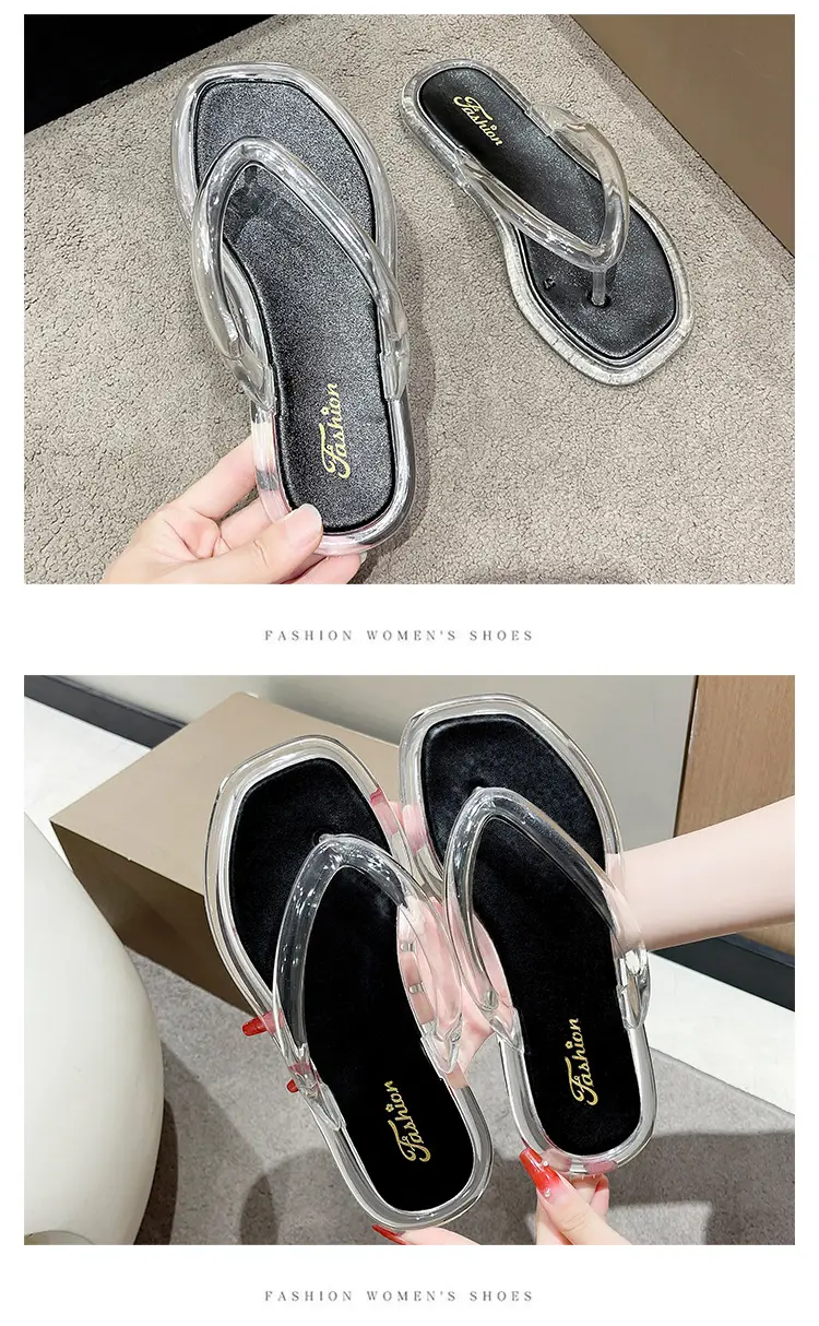 Upgraded Hollow with Clear Crystal Flip Flops Women's Summer Ins Korean Style Comfortable Outer Wear Flip Flops — feature 24