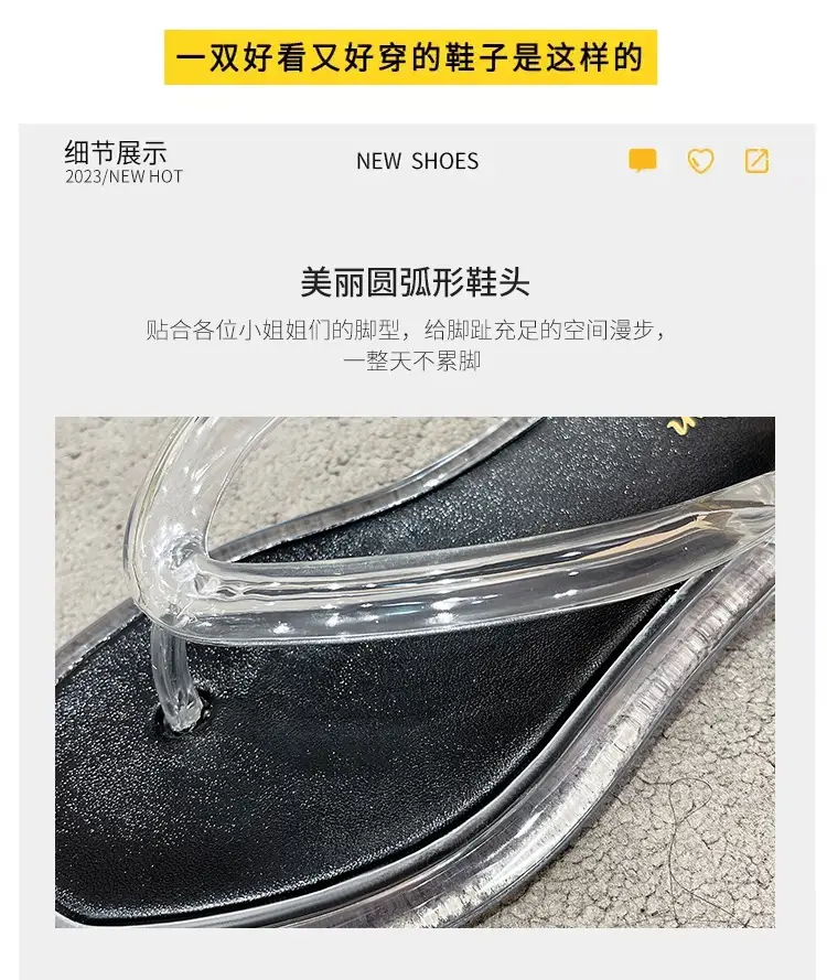 Upgraded Hollow with Clear Crystal Flip Flops Women's Summer Ins Korean Style Comfortable Outer Wear Flip Flops — feature 7