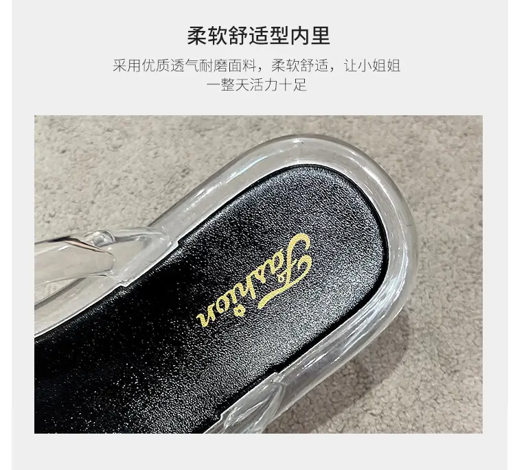 Upgraded Hollow with Clear Crystal Flip Flops Women's Summer Ins Korean Style Comfortable Outer Wear Flip Flops — feature 8