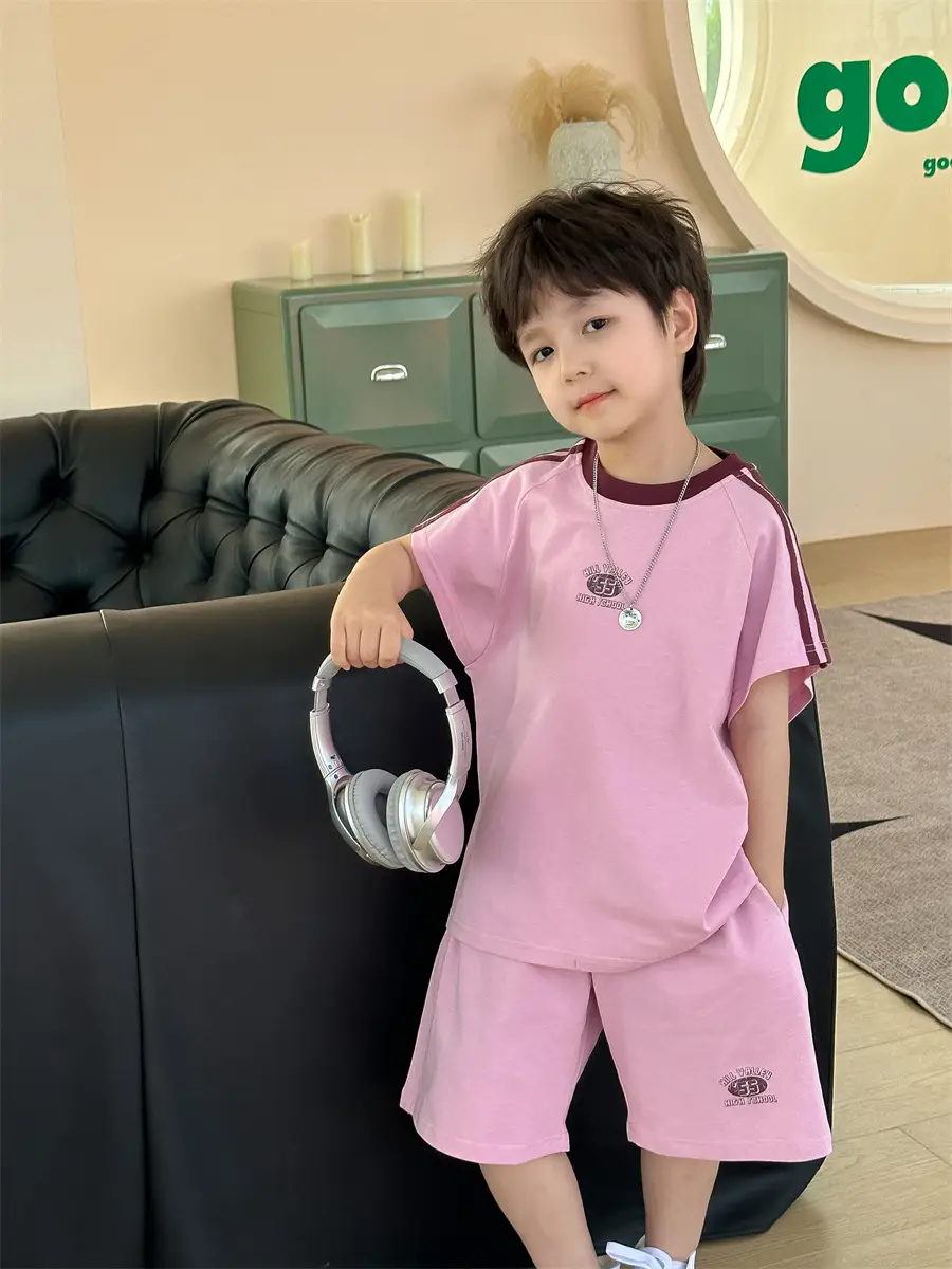 Brown Cotton Boys Summer Shirt & Shorts Set