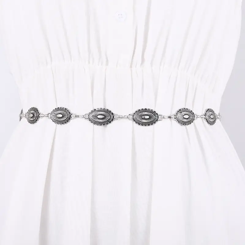 Vintage Hook Adjustable Women's Metal Belt with Four Optional Ends - Image 6