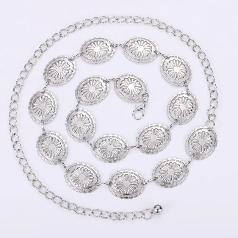 Vintage Hook Adjustable Women's Metal Belt with Four Optional Ends - Image 2