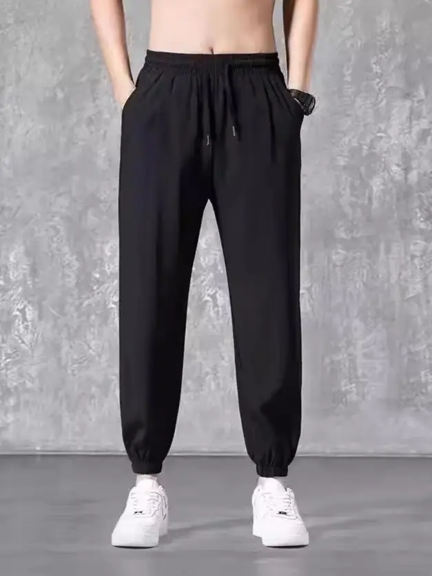 Men Korean Style Ice Silk Cropped Pants Grey - Image 11