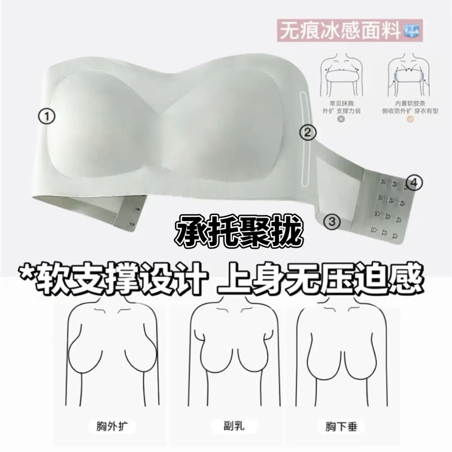 Super Steady Strapless Underwear Women's Sweat-Resistant Anti-Walking Bra