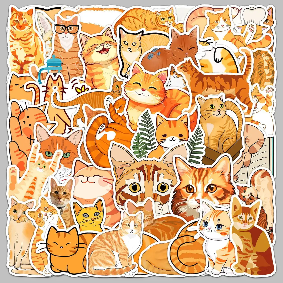 50 orange cat stickers adorable cat cartoon animals cute cat cup earphones laptop stickers - Image 3