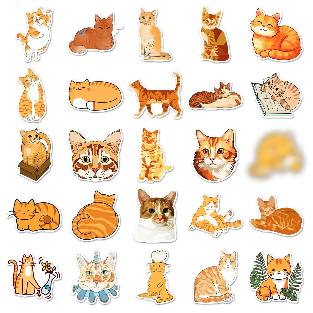 50 orange cat stickers adorable cat cartoon animals cute cat cup earphones laptop stickers - Image 5