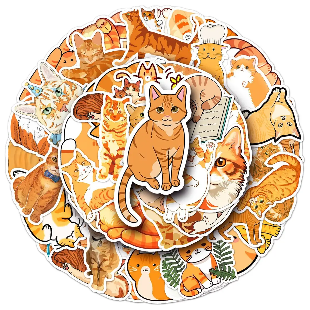 50 orange cat stickers adorable cat cartoon animals cute cat cup earphones laptop stickers - Image 6