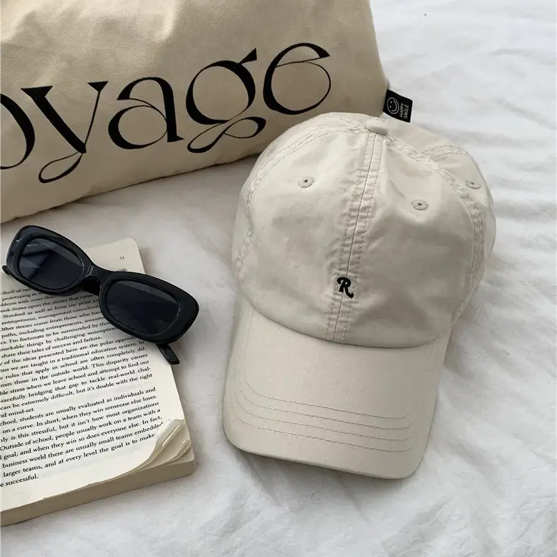 Korean Retro R Cap Small Label Embroidery Beige - Image 10