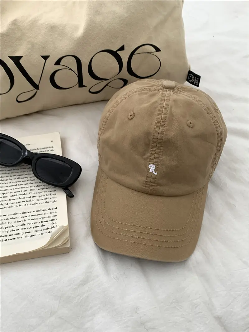 Korean Retro R Cap Small Label Embroidery Beige - Image 3