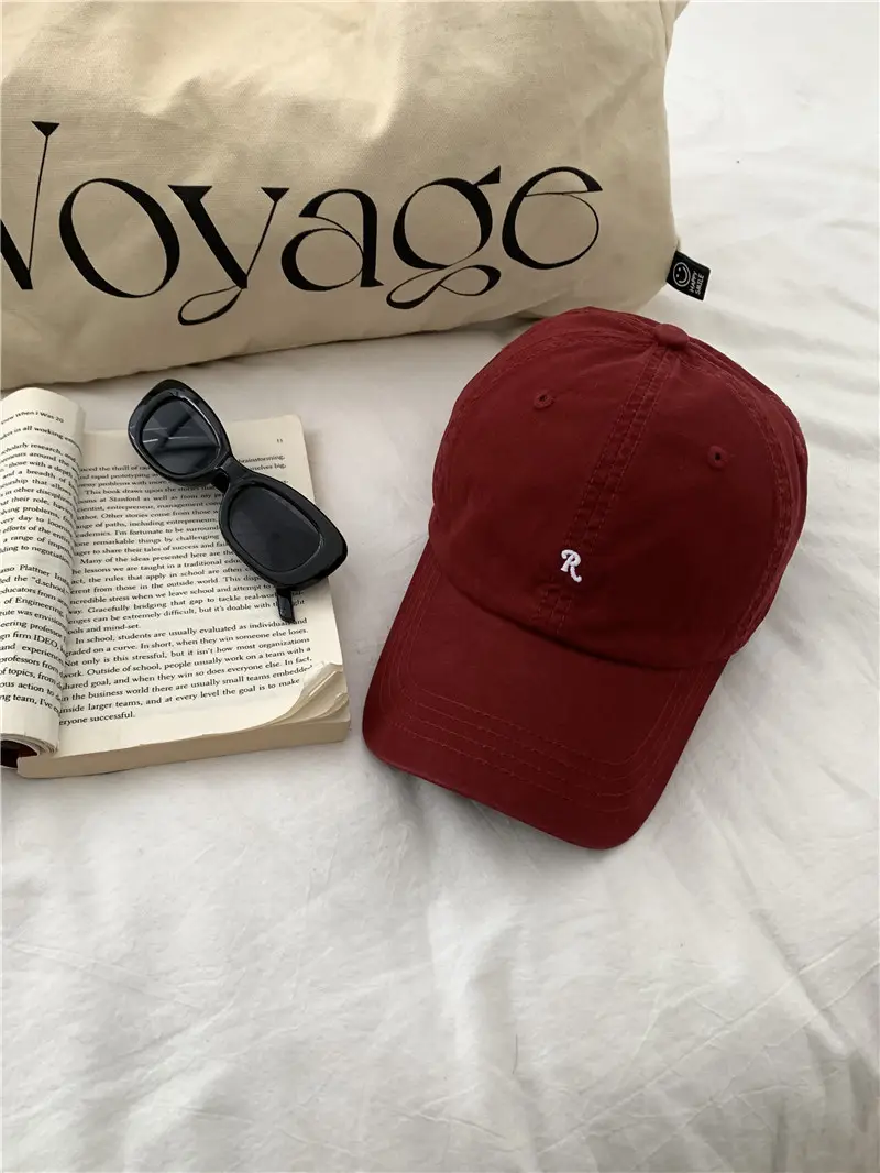 Korean Retro R Cap Small Label Embroidery Beige - Image 6