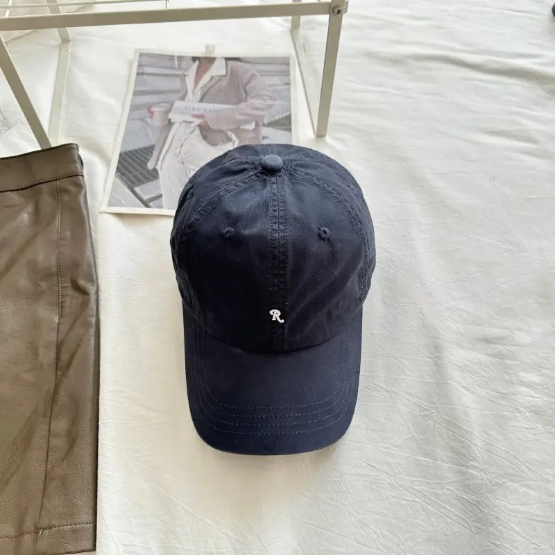Korean Retro R Cap Small Label Embroidery Beige - Image 7
