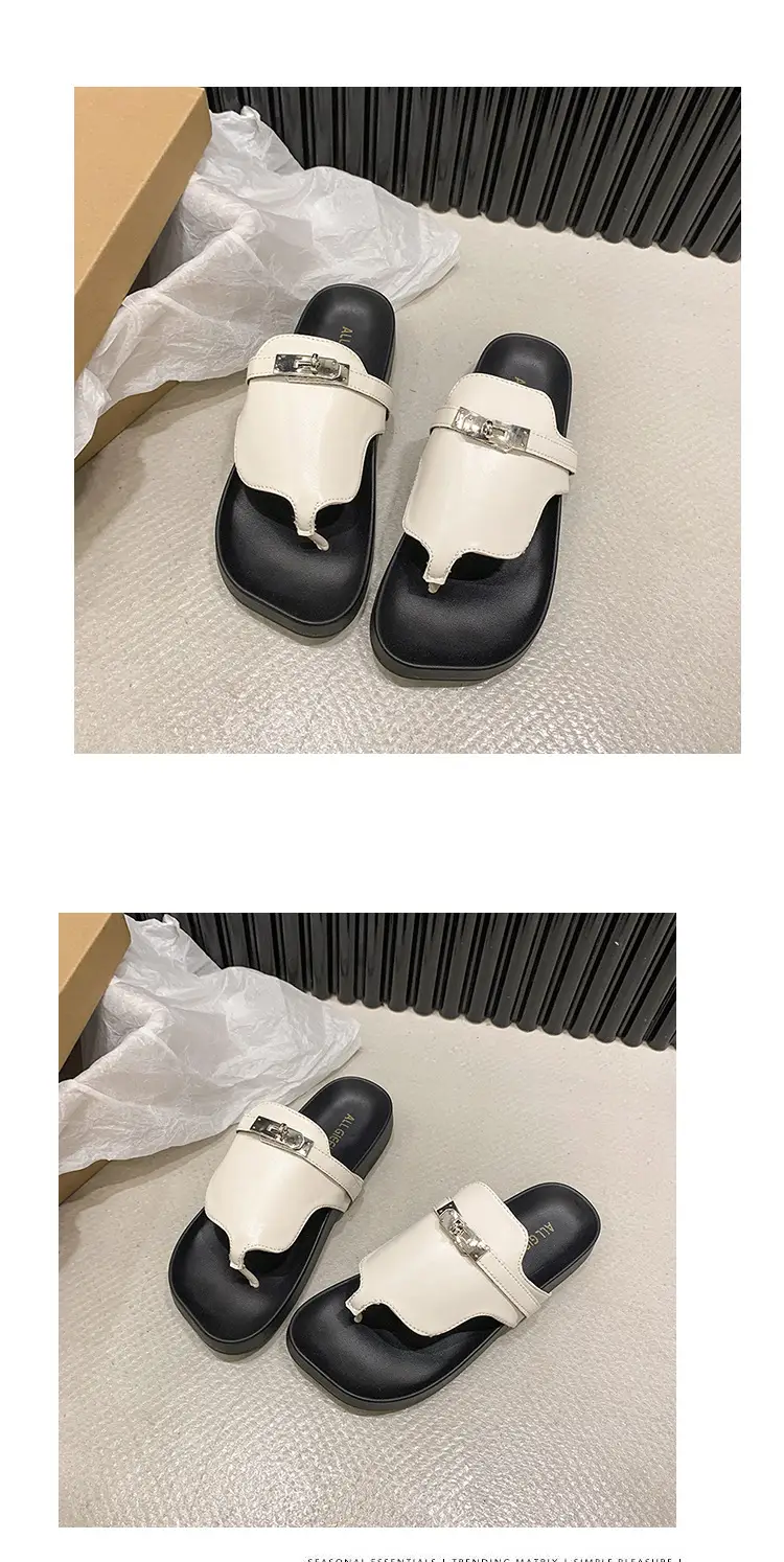 2024 French Style Black White Flip Flops with Silver Buckle — feature 10
